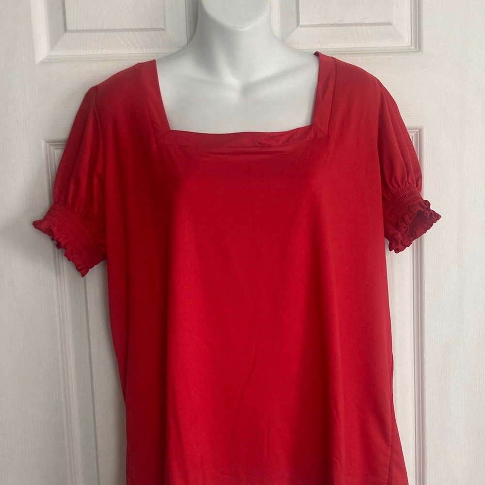 Women’s Misifi Square-Neck Red Elastic Sleeve XL Polyester Top New